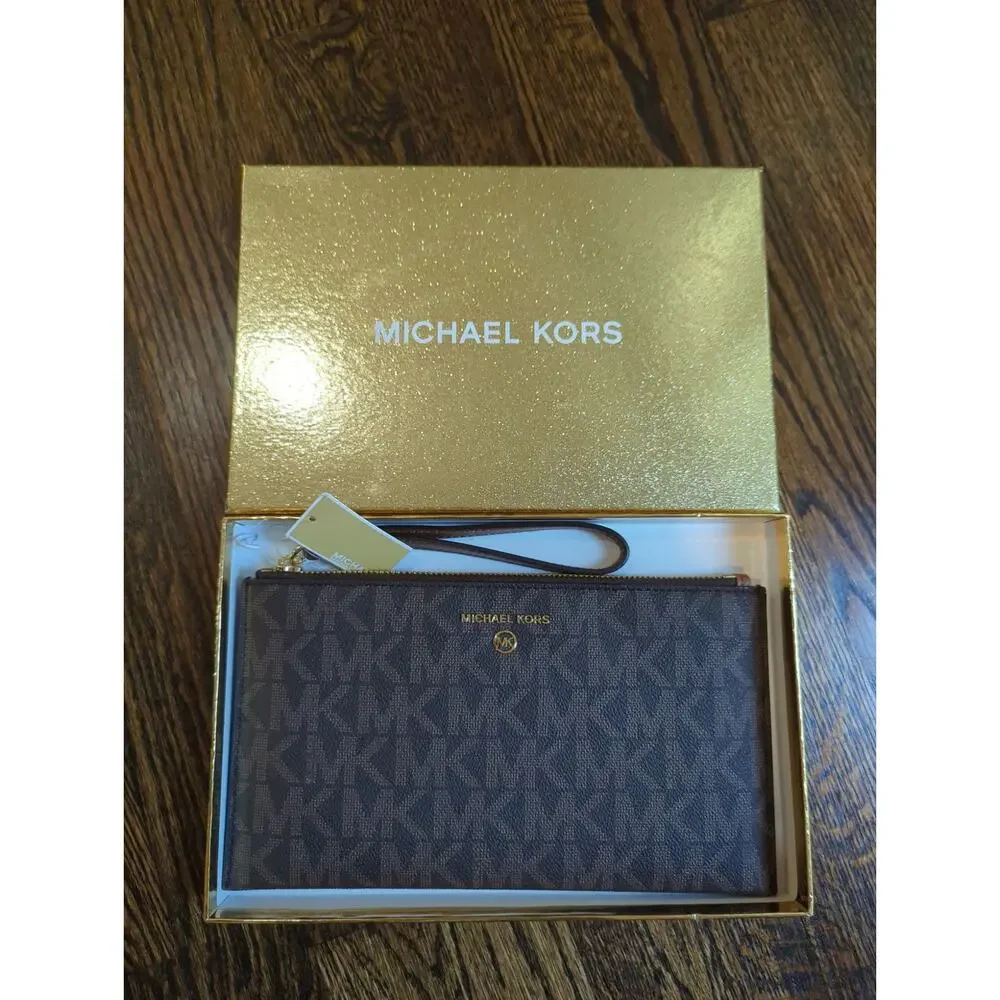 Michael Kors Brown Large Zip Clutch Wristlet NWT
